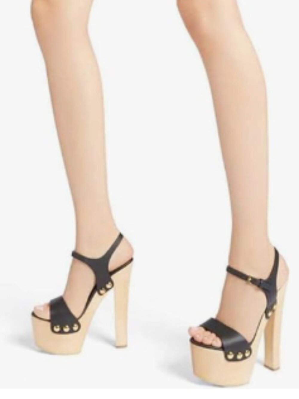 FSJ Black Platform Heeled Sandal Open Toe Chunky High Heels Ankle Strap Shoe